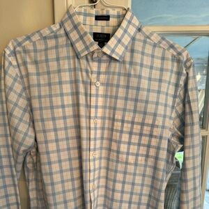 J. Crew Men's Light Blue and White Plaid Shirt